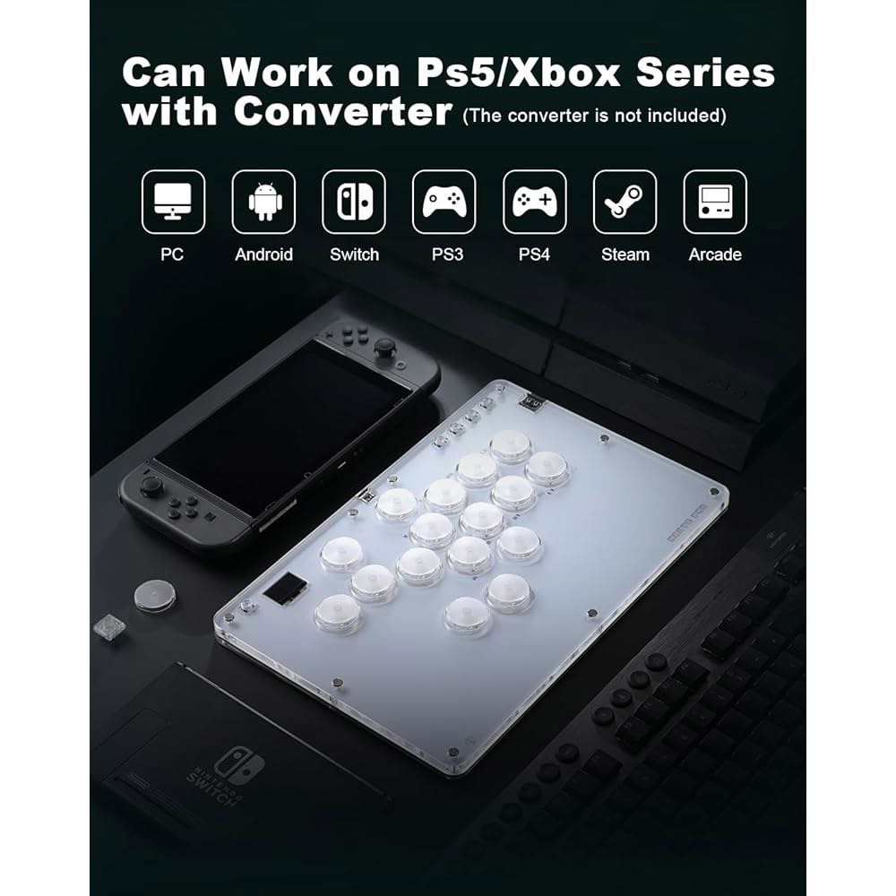 Leverless Controller Arcade Stick CosmoxGaming with T16-C for PC/PS3/PS4/Switch & Low-Profile Swap - 상세 이미지 2