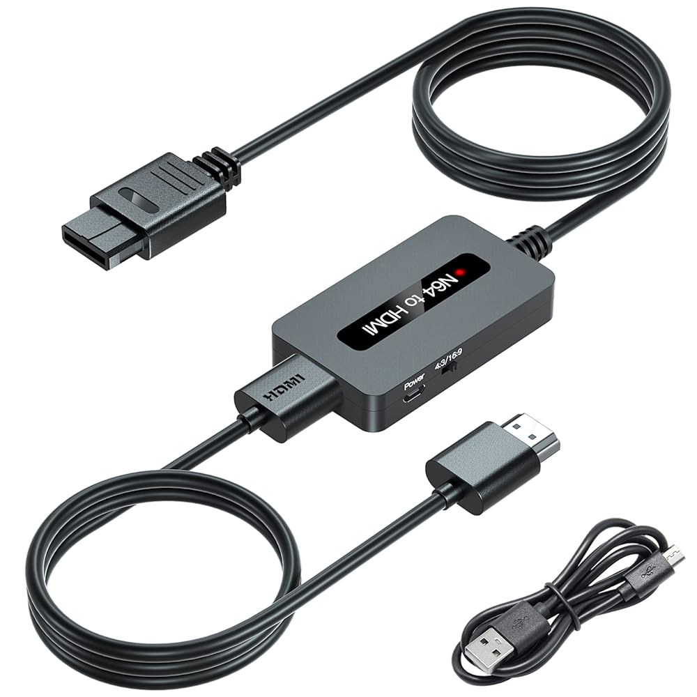 TIXILINBI N64 to HDMI 컨버터, 4 출력 스위치, 3 SNES/NGC와 및 호환 비율 9 화면 N64/슈퍼 16 케이블 지원 - 상품 이미지