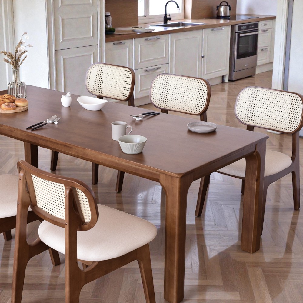 이즈네이처 낮은식탁 원목 6인용식탁 4인용식탁 세트 식탁+의자6, 1900mm, A타입(스퀘어 의자), 월넛브라운