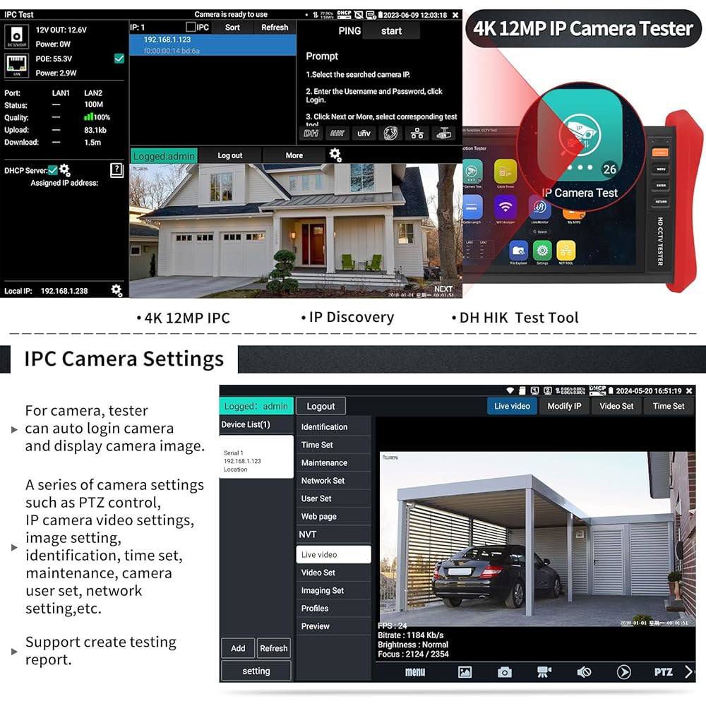 12MP IP 카메라 테스터 POE++ 감지 네트워크 스크린 전원 최대 도구 8인치 1CH POE SFP 터치 관리 케이블 앱 모듈 1920x1200 IPS 테스트 Wi-Fi 업데 - 상세 이미지 3