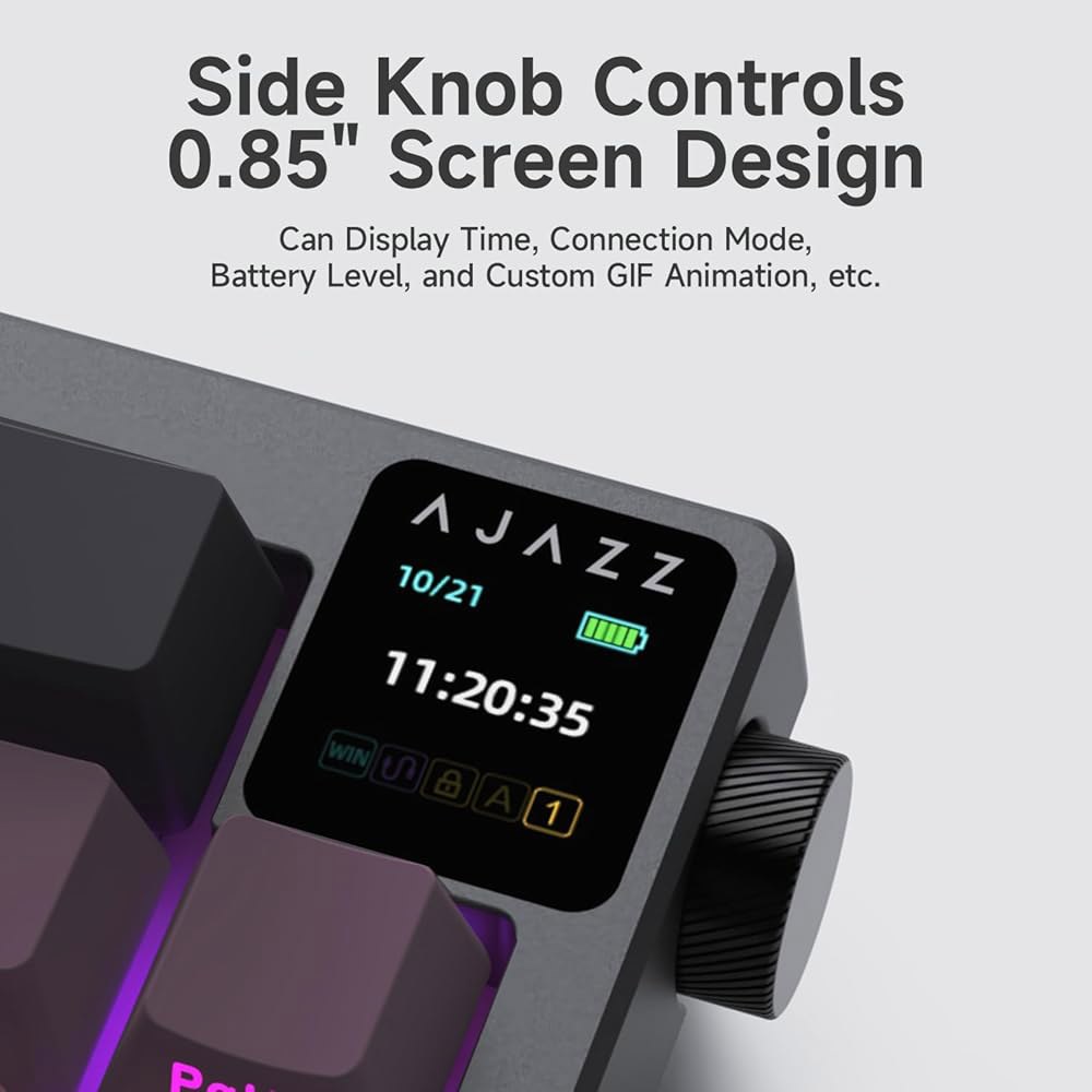 AJAZZ AK650 65 레이아웃 핫 게이밍 손잡이, 컬러 디스플레이, 유선 기계식 각인 TFT 가능 무선 2.4G 핑크) 스왑 (측면 키보드, 0.8인치 - 상세 이미지 3