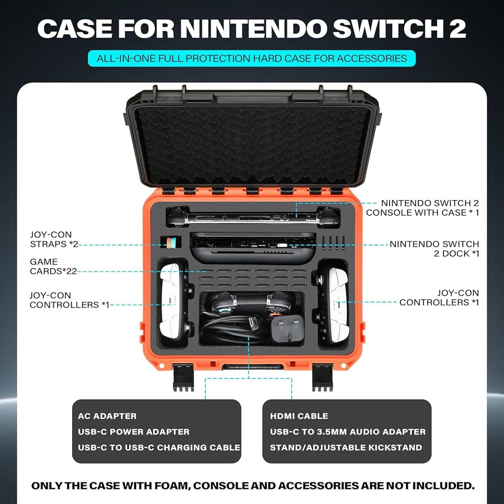 Switch 2 Deluxe Carrying Case Nintendo Travel with & Cable Console Waterproof Hard Gamer Game Protec - 상세 이미지 2