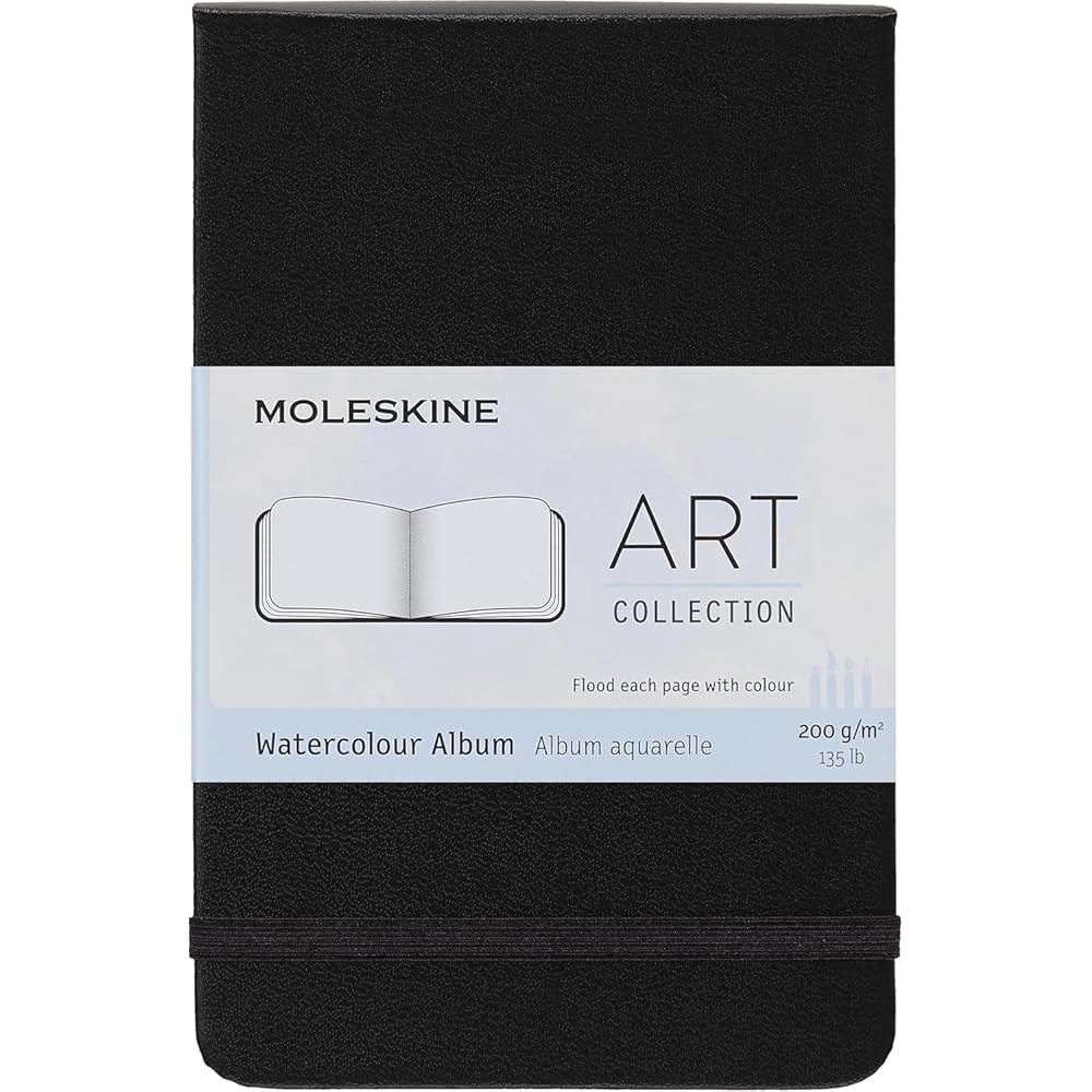 몰스킨 아트 수채화 앨범, 하드 커버, 포켓(3.5인치 x 5.5인치) 일반 /블랭크, 블랙, 60페이지 - 상품 이미지