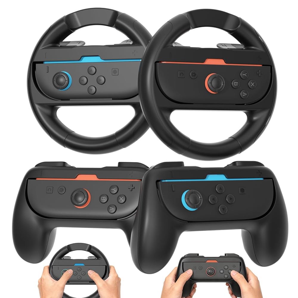 Switch 2 Grip Set (2 Accessories for 2/1/OLED, , + Family Holder Anti-Slip 4 Steering Pack Mario Gri - 상품 이미지