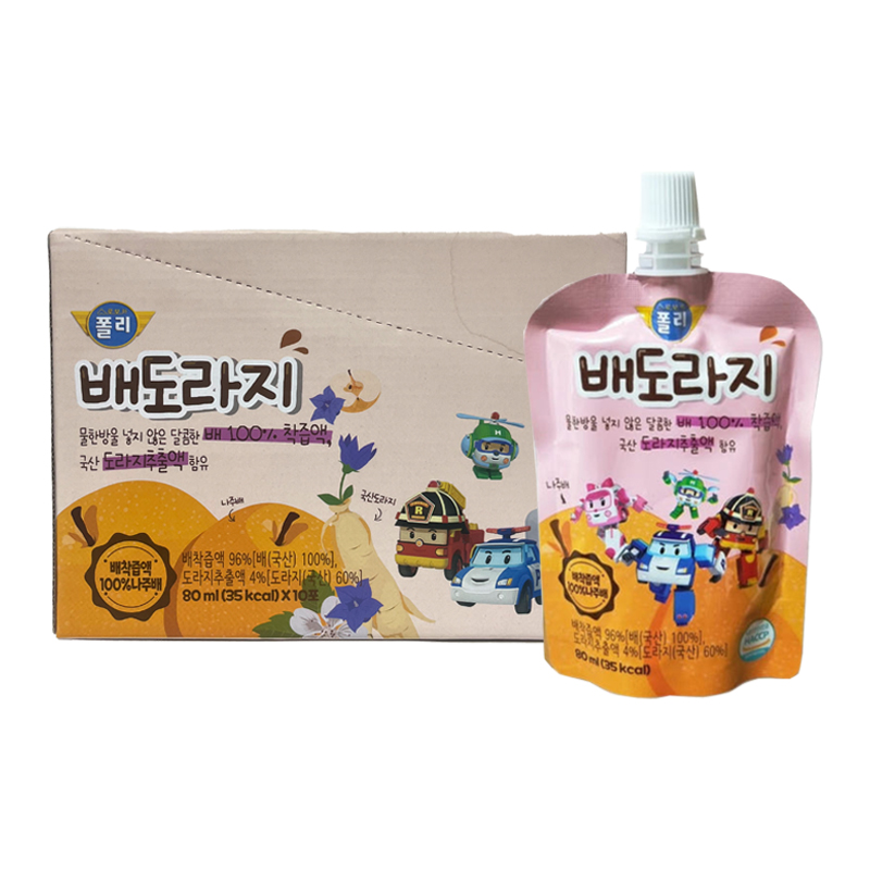 로보카폴리 배도라지즙 80ml x20개 국산 배착즙액 도라지추출액 어린이 캐릭터음료 - 상품 이미지
