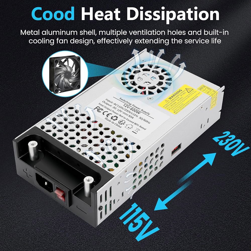 VIXKPIRR 110V AC - 12V SMPS 3D 컨버터, 변압기 최대 스위치 600W DC 시스템 보안 전원 공급 라디오 CCTV 어댑터 컨버터 장치 카메라 50A 프린터용 - 상세 이미지 2