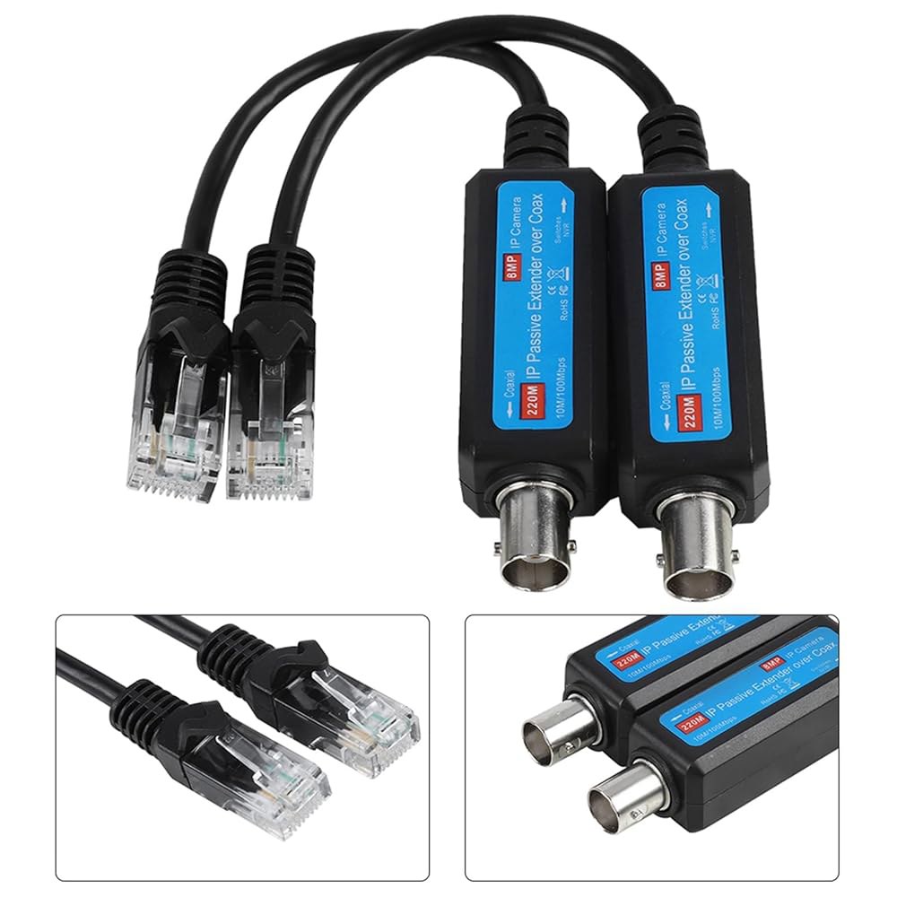 Cunyuer 네트워크 동축 송신기, 1쌍 카메라용 10/100Mbps 수신기 IP 오버 1CH 익스텐더, 패시브 이더넷 NVR - 상세 이미지 2