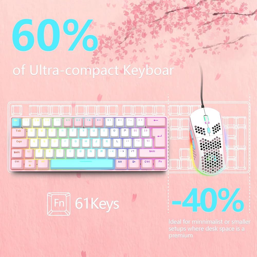 RK-T60 유선 60 TKL 기계식 코일 LED 윈도우 게이머용 초소형 레인보우 벌집 키캡 레드 PS4/PC/WIN 마우스 게이밍 스위치 에비에이터 백라이트 키보드 노트북 케이블 - 상세 이미지 2