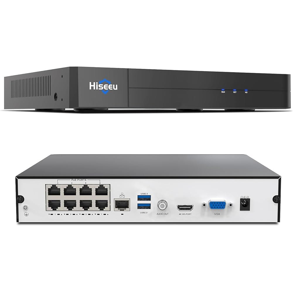 16채널 확장 가능 Hiseeu 8포트 4K 지원, 원격 녹화, PoE 디스크 연중무휴 재생, 레코더 네트워크 없음 모션 스마트 액세스, 4K/2K/8MP/5MP/3MP/1080 - 상품 이미지