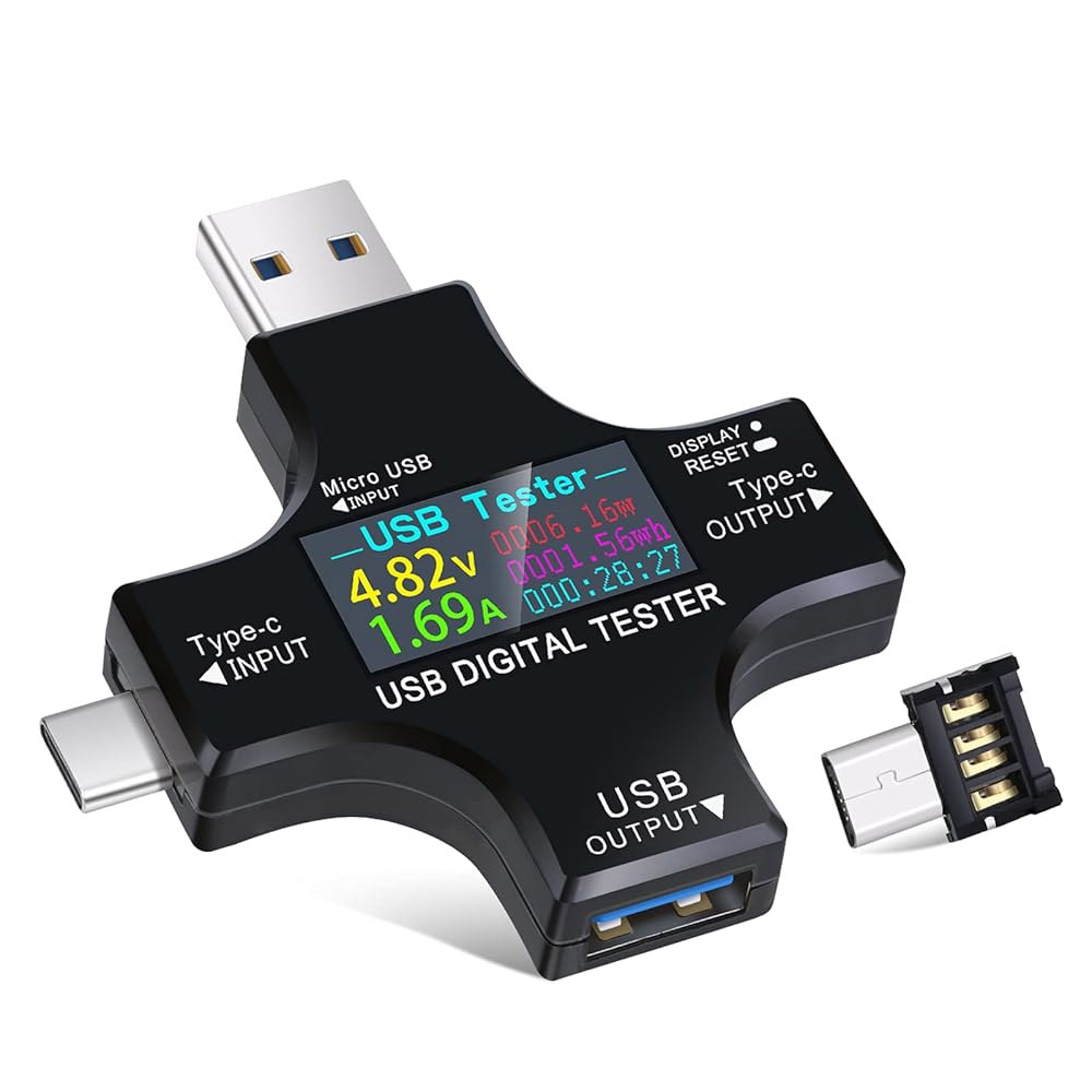 에버삼 2 in 1 타입 C USB 테스터 컬러 스크린 LCD 디지털 멀티미터, 전압 전류 전압계 암페어 전류계 검출기 케이블 충전기 표시기 DC3.6-30V /0-5.1A - 상품 이미지
