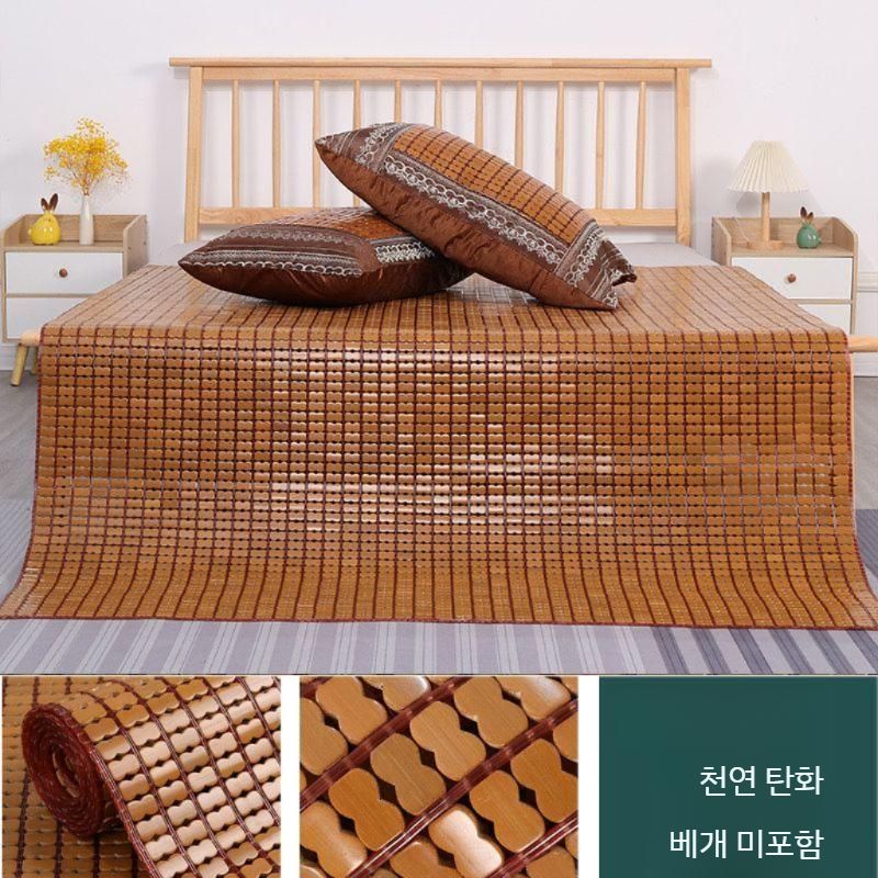 대자리 매트 대나무 가정용 왕골 쿠션 돗자리 접이식 여름용 대나무매트 마작 여름 와이드탄화코팅베이스+베개제외 120x190cm - 상세 이미지 4