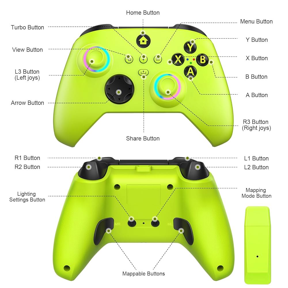 W&O Wireless Controller for With Mappable Light, Xbox Buttons, One Series PC, Adapter X/S, Gamepad - 상세 이미지 2