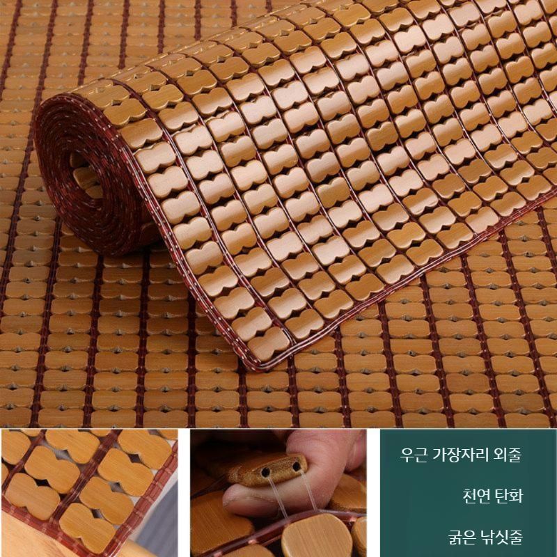 대자리 매트 대나무 가정용 왕골 쿠션 돗자리 접이식 여름용 대나무매트 마작 여름 와이드탄화코팅베이스+베개제외 120x190cm - 상세 이미지 5