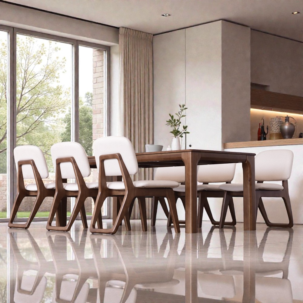 이즈네이처 낮은식탁 원목 6인용식탁 4인용식탁 세트 식탁+의자6, 1900mm, A타입(스퀘어 의자), 월넛브라운