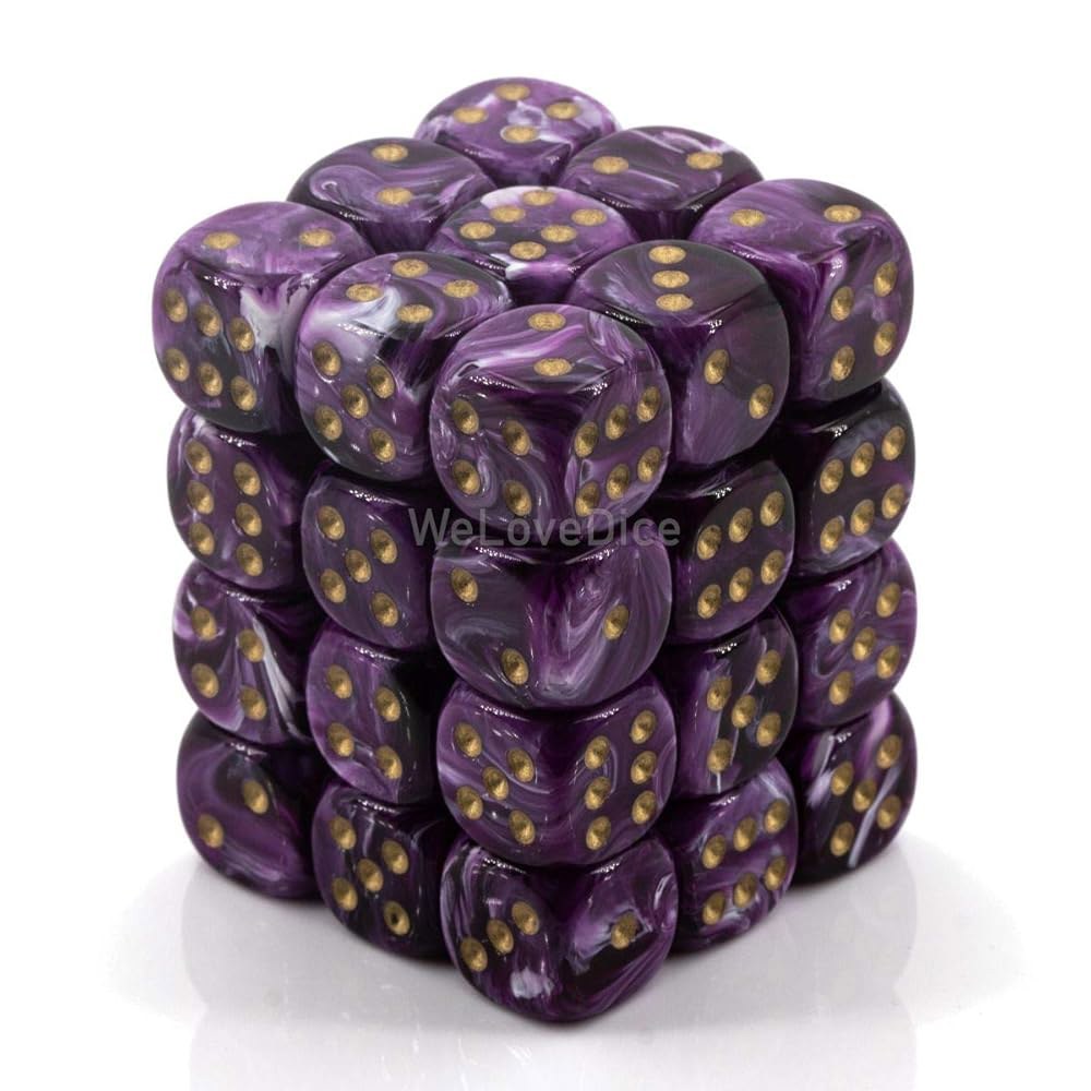 DND 주사위 세트-Chessex D&D 주사위-12mm (CHX27837) 앤 36개의 다면체 소용돌이 포함 골드 드래곤 D6, 플라스틱 - 및 세트 던전 퍼플 다양 - 상품 이미지