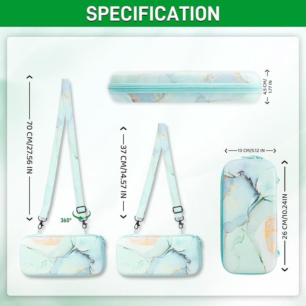 GLDRAM Green Marble Carrying Case Protector, Thumb Storage Hard Switch Shell Caps Strap & Bundle Pro - 상세 이미지 3