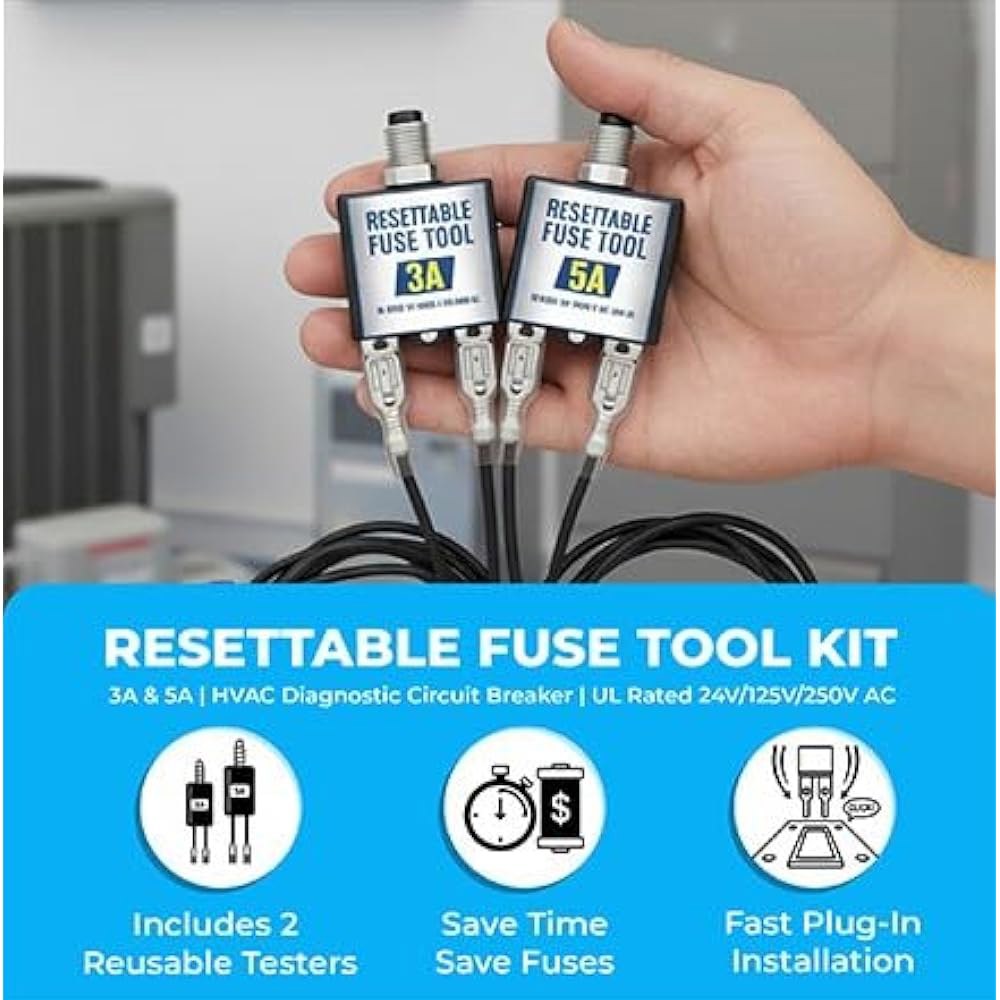 HVAC 시스템용 퓨즈 테스터, 3A 및 5A 리셋 가능 차단기, UL 정격 24V AC/DC 125/250V AC, 회로 차단기 진단 도구 - 상세 이미지 3
