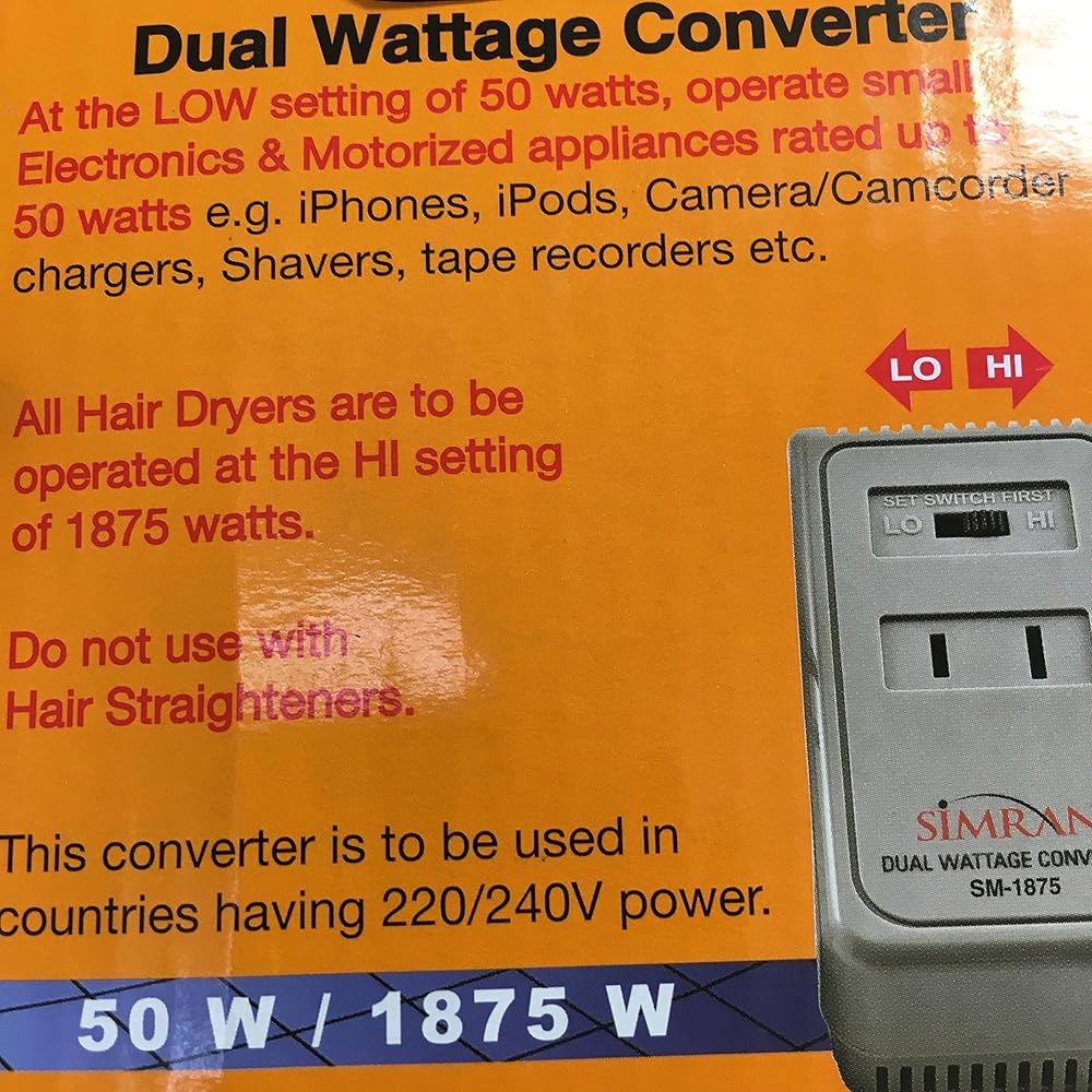 Simran 220V/240V 국가의 110V 미국 전압 국제 1875와트 충전기 휴대폰, 아이팟, 카메라 모델 등에 헤어 드라이어, 제품용 변환기 이상적입니다. 및 SM-1875 - 상세 이미지 2
