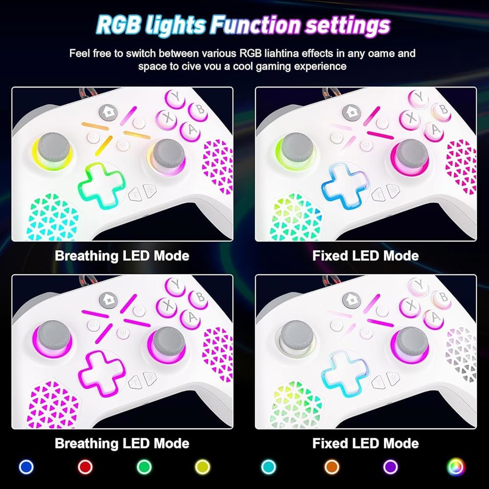 Nonbliep LED 조명 3m(10피트) 유선 XS, One 게임패드와 화이트 Xbox 진동/3.5mm 컨트롤러용, 시리즈 터보/매크로 2팩 기능/이중 스팀, 호환, 포함 오디 - 상세 이미지 3