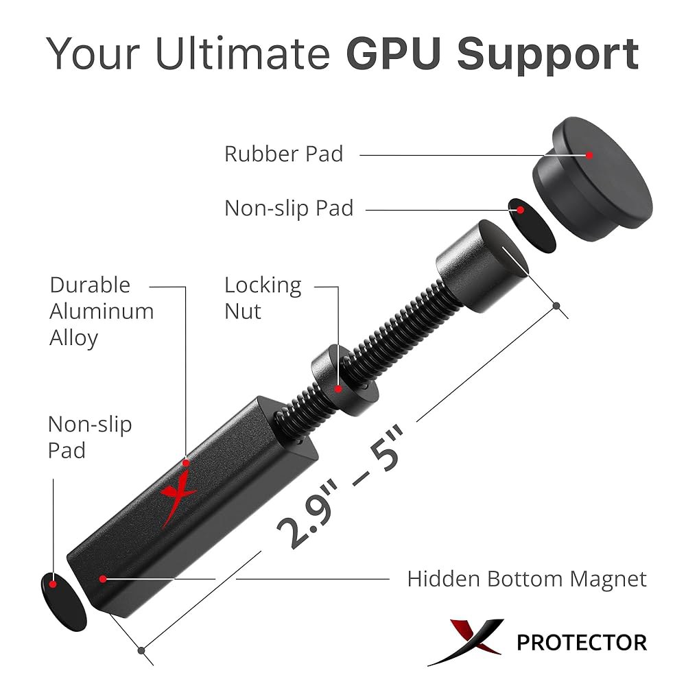 X-프로텍터 GPU 지원 브래킷 - 대형 처짐 2.9인치 5인치 고무 패드가 있는 프리미엄 스탠드 가장 많은 설정을 위한 이상적인 그래픽 카드 지원! Small - 상세 이미지 3