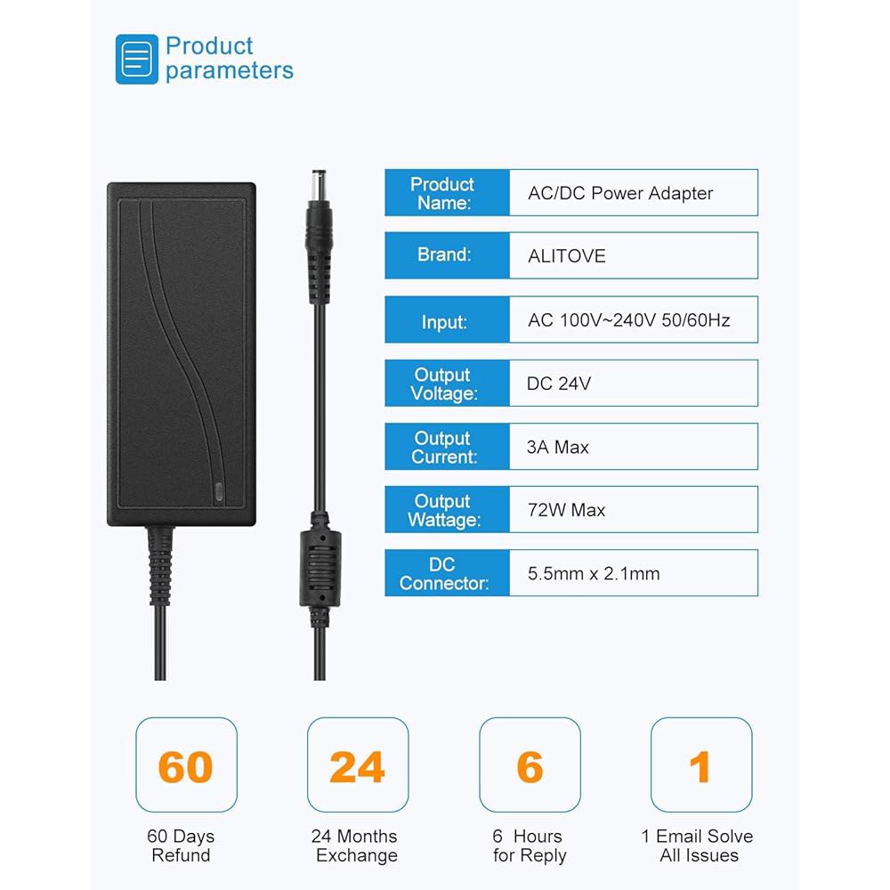 3A 전원 공급 장치 72W ~ AC 5.5x2.1mm 조명 CCTV 시스템용, 잭 2팩 LED 24V 포함, DC 3amp 프린터 100-240v 어댑터 카메라 출력 50-60h - 상세 이미지 2