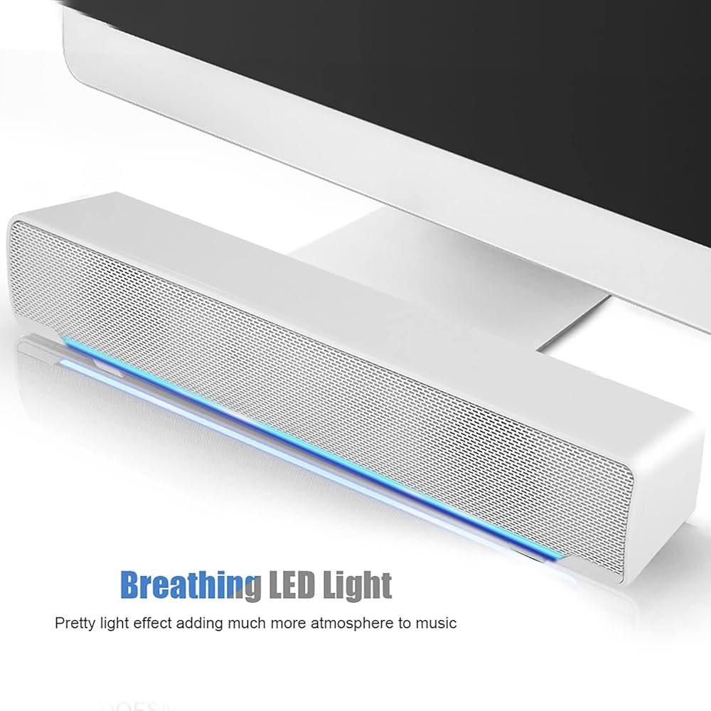 Akozon 데스크탑 PC 스피커 사운드바 사운드 주변 뮤직 USB 휴대폰 플레이어 유선 베이스 딥 3.5mm 실내 (화이트) 박스 다기능 입력 TV용 스테레오 컴퓨터 - 상세 이미지 2