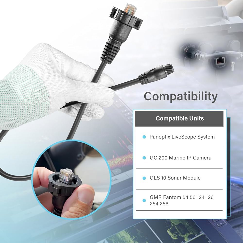 Marine 네트워크 어댑터 케이블 블랙 GMR Sonar LiveScope RJ-45 스몰 GC 254 IP 호환 커넥터, GLS 124 Panoptix 200 54 모듈, 대형 - 상세 이미지 3