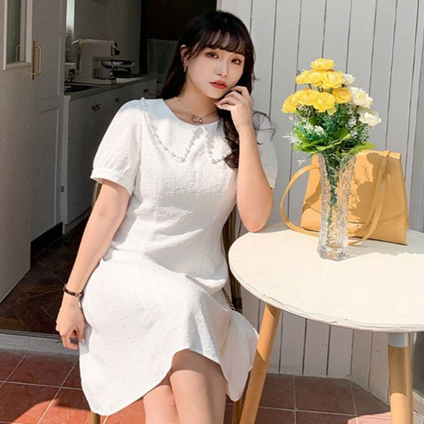 데일리 여성 원피스 단정한 진주 카라 원피스 페미닌 하객룩 여름 - 상품 이미지