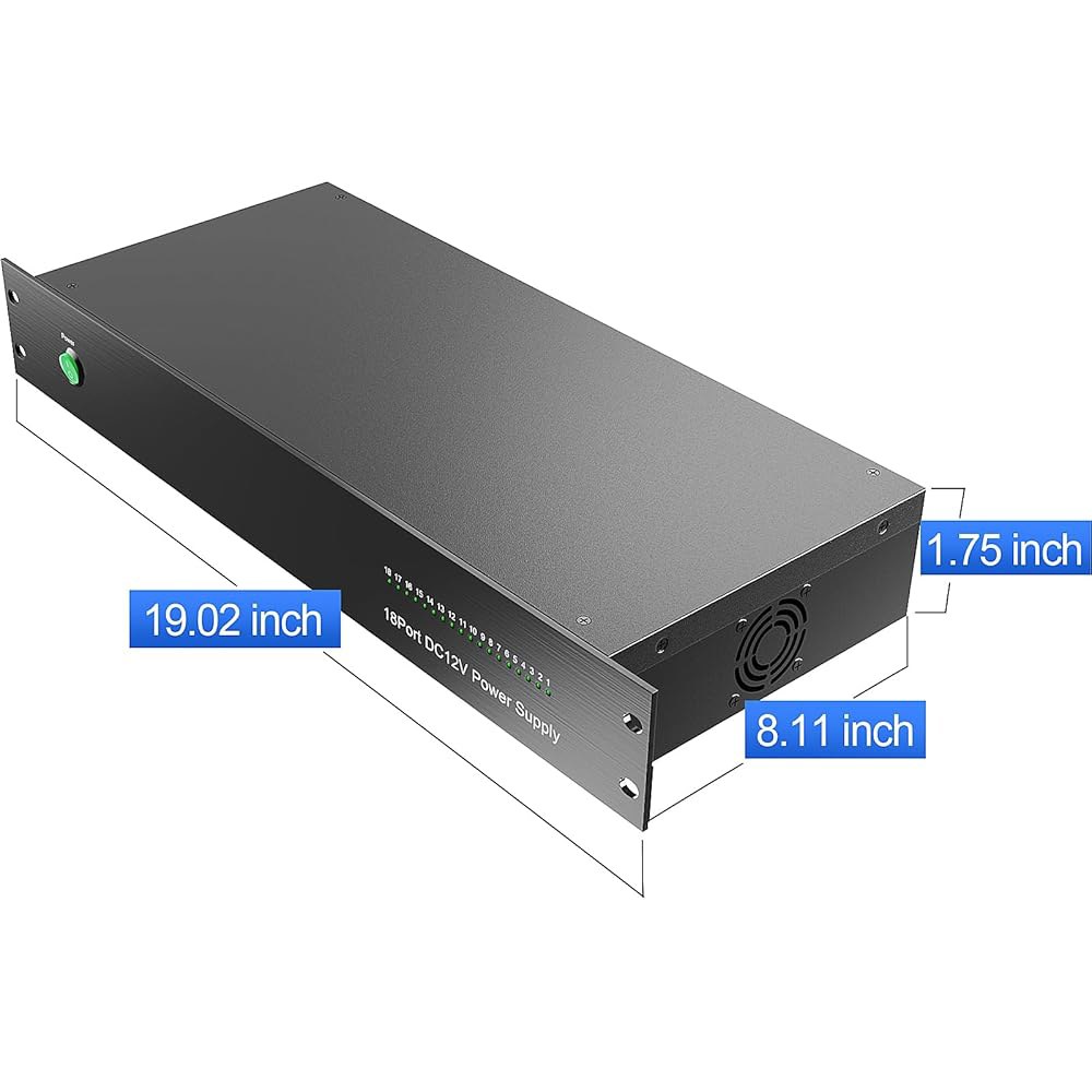 ENS 18채널 랙 장착 가능한 박스, PTC 재설정 DC 및 1.5U 장치 필터링 20A, 공급 서지 감시 조절 DVR/NVR 18CH, 보안 - 퓨즈 보호 출력, 전원 12V - 상세 이미지 2