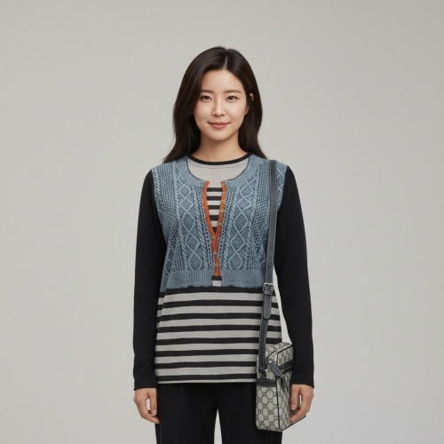엄마옷 조이마담 T51803 스트라이프 배색 컷트나염 티셔츠 중년여성의류 - 상품 이미지