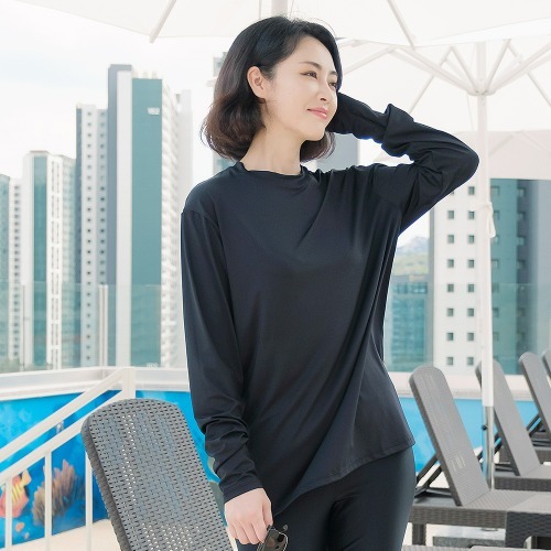 조이마담S7120 심플 남녀공용 무지 래쉬가드 상의 50대60대중년여성 빅사이즈수영복 - 상품 이미지