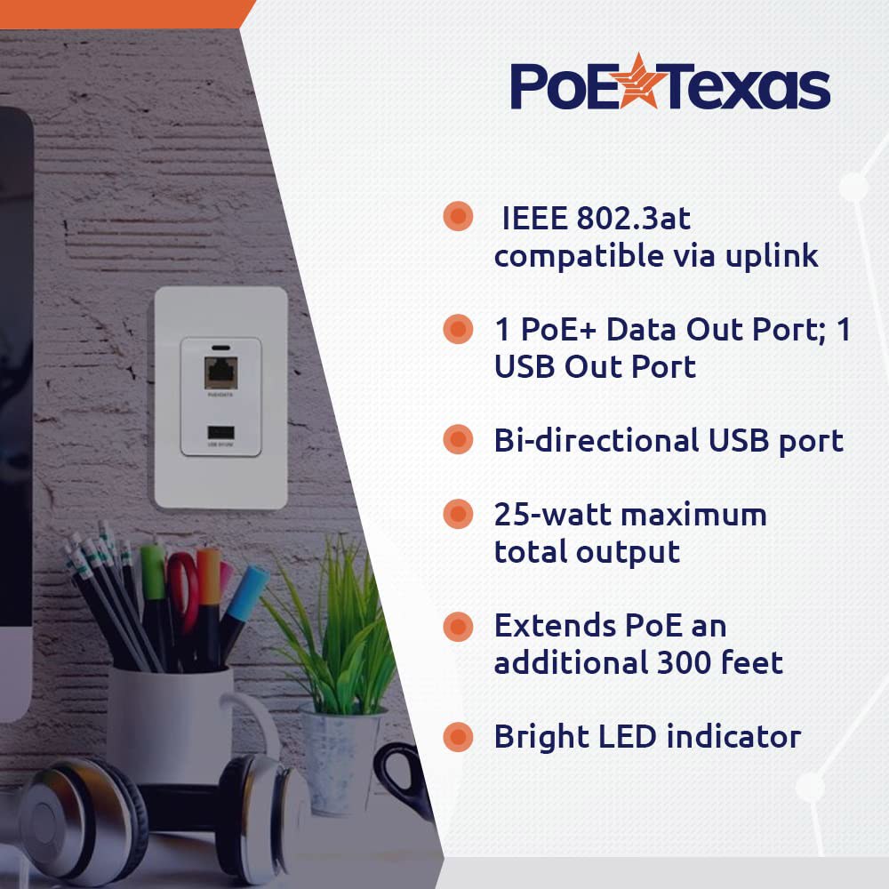 PoE Texas 기가비트 스플리터 벽면 RJ45 USB Wi-Fi 출력 인터넷 이더넷 전화 라우터, 충전 5V 네트워크용 및 카메라, 오버 전원 고속 포트 GAT-USB-IW - 상세 이미지 3