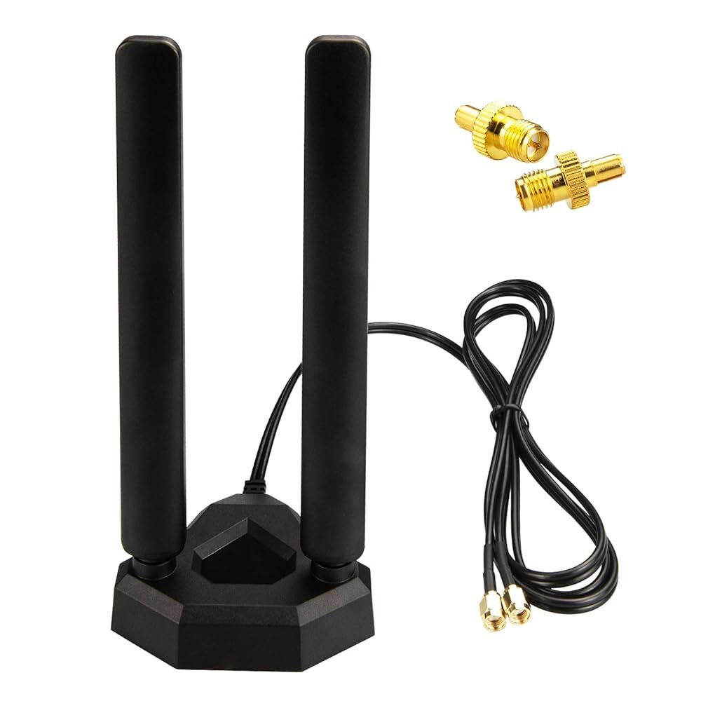 Boobrie Tri-Band WiFi 안테나, 마그네틱 케이블 베이스 컴퓨터 향상 데스크탑 PC 보안 PCIe 6E/7 카메라 블루투스 2.4GHz/5GHz/6Ghz/7GHz - 상품 이미지