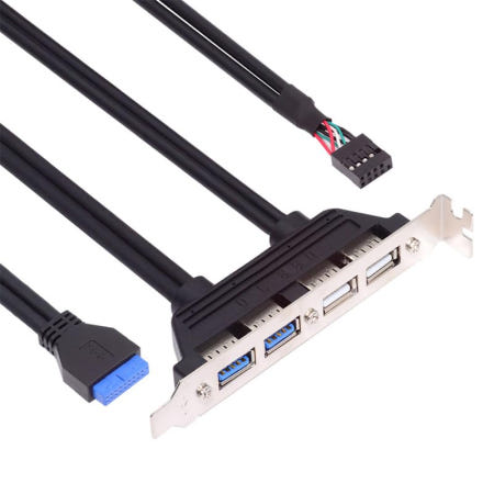 [해외]NFHK 내부 4개 USB2.0 및 USB 3.0 여성 마운트 패널과 마더보드 9핀 19핀 20핀 배플 케이블(PCI 브래킷 포함) 50cm USB2.0+USB3.0