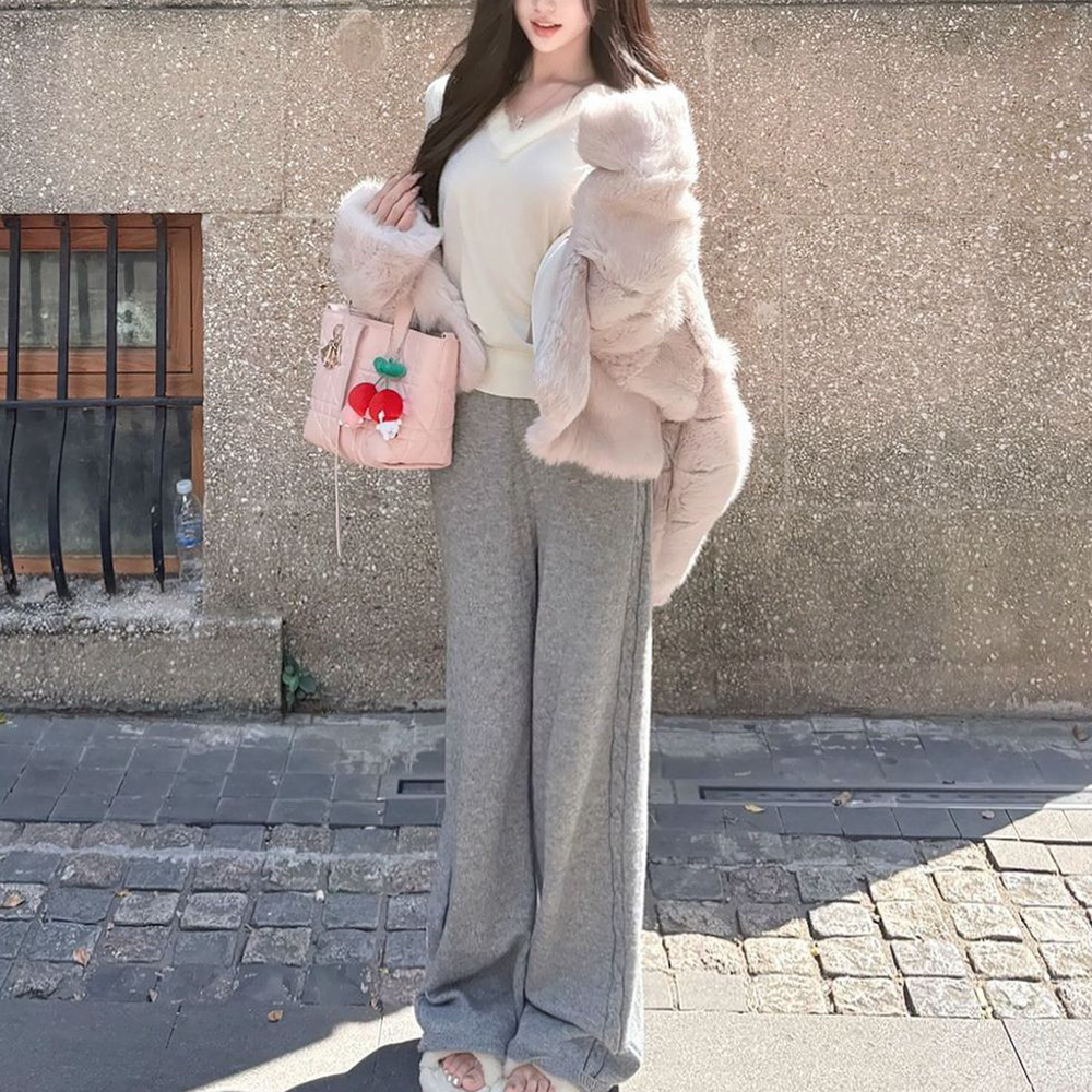여성 천연모피 레빗퍼 후드 코트 겨울 퍼 아우터 - 상세 이미지 5