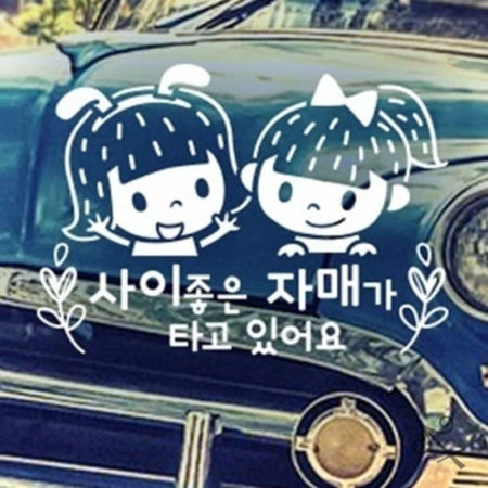 [컬러웨이브OEM]캔캔토토 사이좋은 자매가 타고있어요 자동차스티커 반사 베이비인카 아기가타고있어요 야간주행