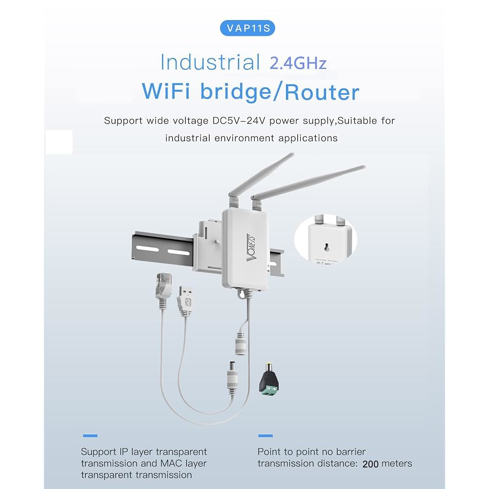 VONETS 산업용 2.4GHz Wi-Fi 브릿지 확장기/신호 핫스팟 포트 이더넷 부스터, 증폭기/미니 PLC, 라우터/Wi-Fi PS3, 카메라, 2개 IP 전원, RJ45 장치 - 상세 이미지 2