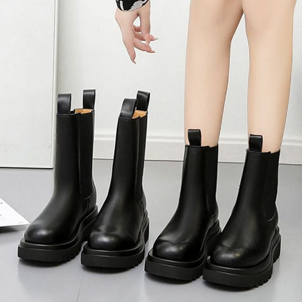 플랫폼 여성 첼시 부츠 라운드 여성 레더 부츠 데 가을