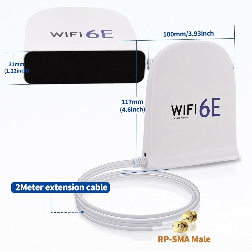 Bingfu WiFi 6E 안테나 트라이밴드 8dBi 2.4GHz PC 카드 베이스 라우터 카메라용 마그네틱 PCIe 네트워크 보안 2m(6.5피트) 무선 화이트 6GHz 케이블 - 상세 이미지 2