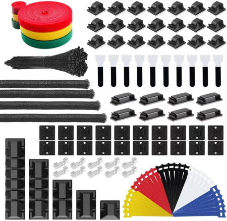 INCHOR [해외]INCHOR 케이블 관리 키트 210개 책상용 코드 정리함 5개 클립 28개 고정 타이 100개 슬리브 분할 4개 코드용 와이어 10개 자동차 사무실용 지퍼 마운트 20개