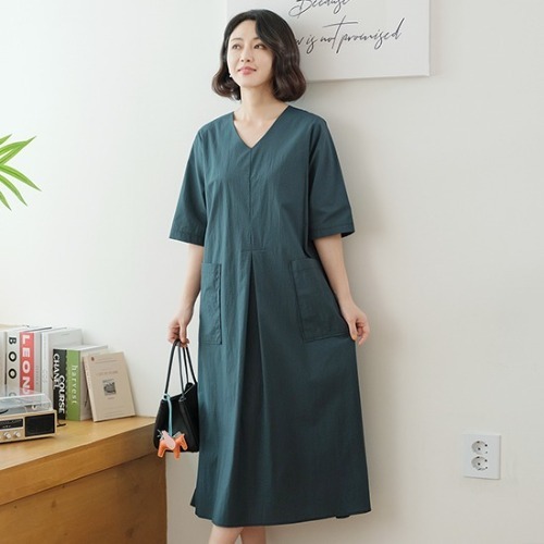 엄마옷 조이마담 ON1456 브이 포켓 원피스 중년여성의류 - 상품 이미지