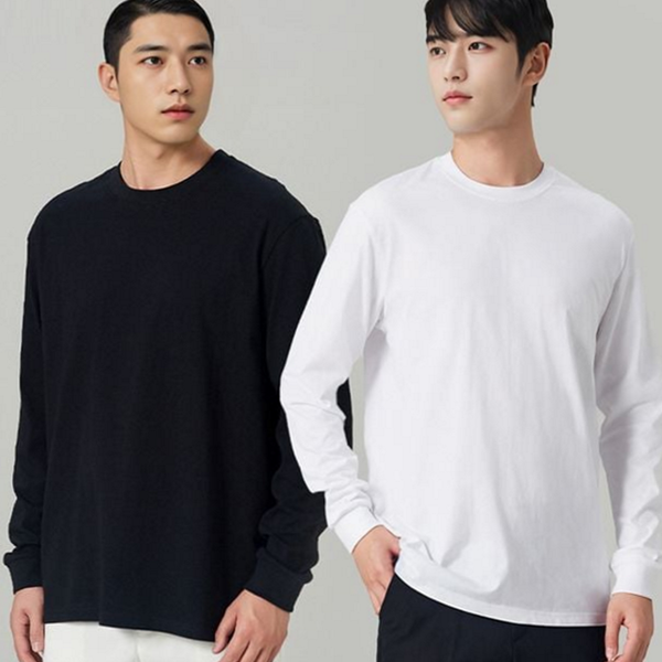 오버핏 남성 라운드 티셔츠 기본 남성 면 긴 팔 티셔츠 - 상세 이미지 2