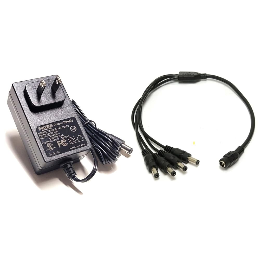 SOLTECH 12V 보안 카메라 전원 어댑터, 2000mA 5.5 공급 2.1/2.5mm, UL CCTV 컨버터 4방향 X 2A DC 스플리터, 장치 100-240V 등록 - - 상품 이미지