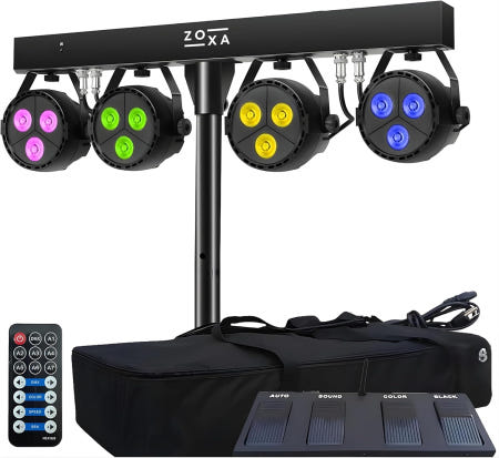 Zoxa [해외]스탠드가 있는 DJ 조명 및 무대 | DMX가 LED 파 긱바 파티용 사운드 활성화 스트로브 패키지 헤비 듀티 스탠드 이벤트용 업라이트