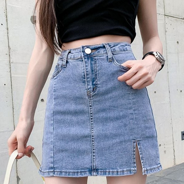 속바지 여성 데님 스커트 청치마 여성 미니 스커트 슬릿 스판 - 상품 이미지