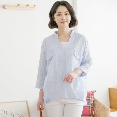 엄마옷 조이마담 T51637 롤업 레이어드 셔츠 남방블라우스 중년여성의류 - 상품 이미지
