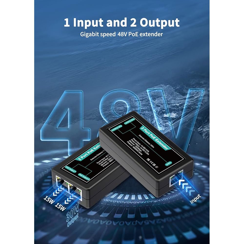 1 in 2 Out 기가비트 카메라, 장치에 전화, 802.3af/at 포트 IP 2개의 이더넷 AP와 같은 무선 PoE NICGIGA 익스텐더, 리피터 스플리터 100m(322피 - 상세 이미지 3