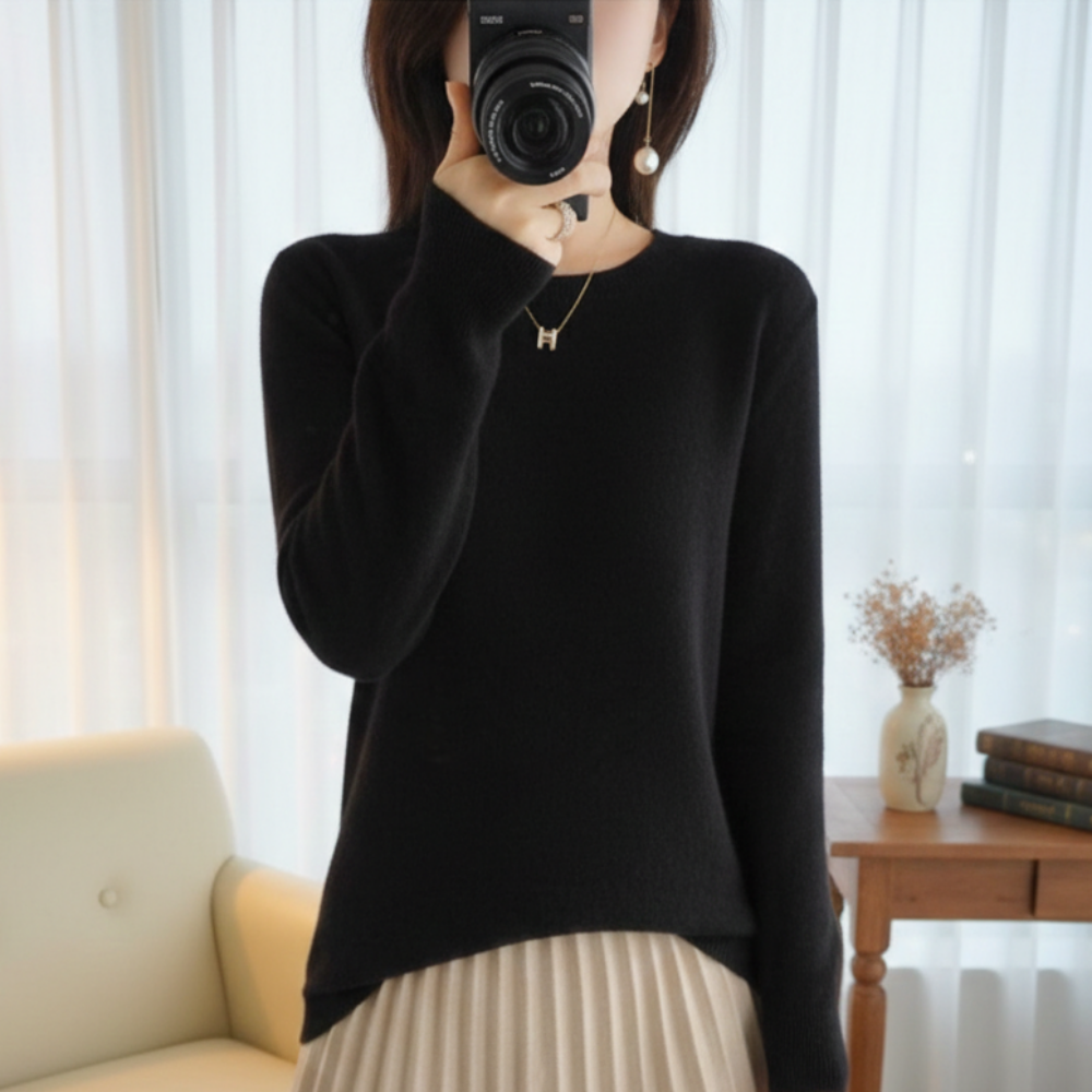여셩 무지 긴팔 니트 티셔츠 라운드넥 데일리 티 아이보 베이지 핑크 브라운 블랙 이미지 6