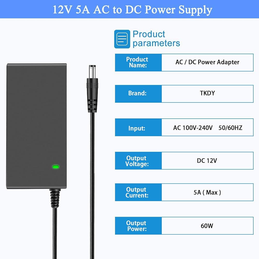 TKDY 12V 5A DC 전원 스트립, 라우터, 보안 카메라 12Vdc 모니터용, 팁과 100-240V 변압기, LED LCD 장치 8개의 어댑터 5.5x2.5mm 공급 AC - 상세 이미지 2