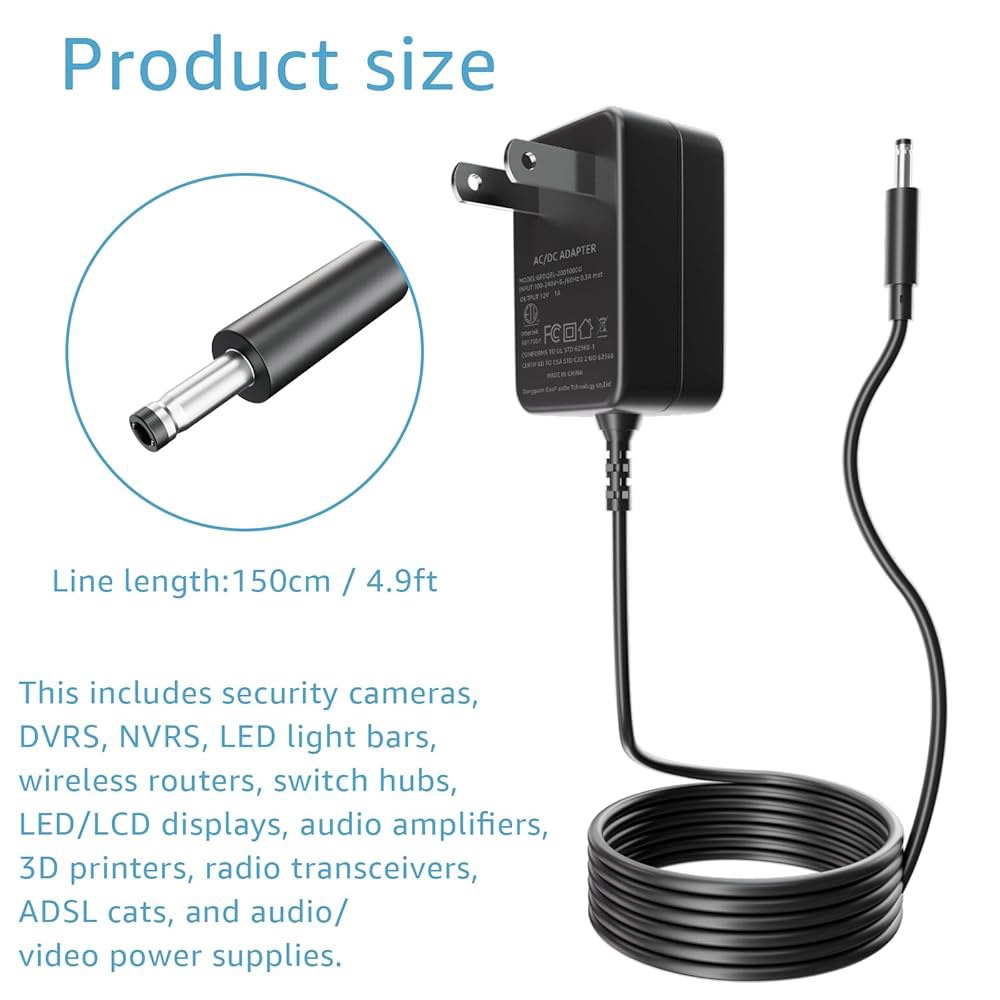 12V1A 보안 카메라 전원 공급 삼성 1A Wisenet Lorex 코드와 Night Owl 플러그인 100-240V AC Swann to 1000mA 호환 5.5x2.1mm - 상세 이미지 2